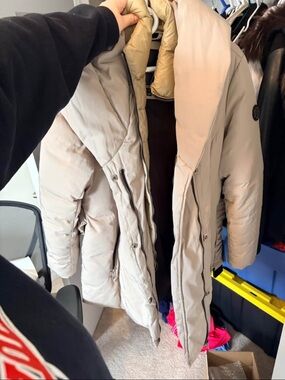 Noize Beige Long Puffer Coat with High Collar